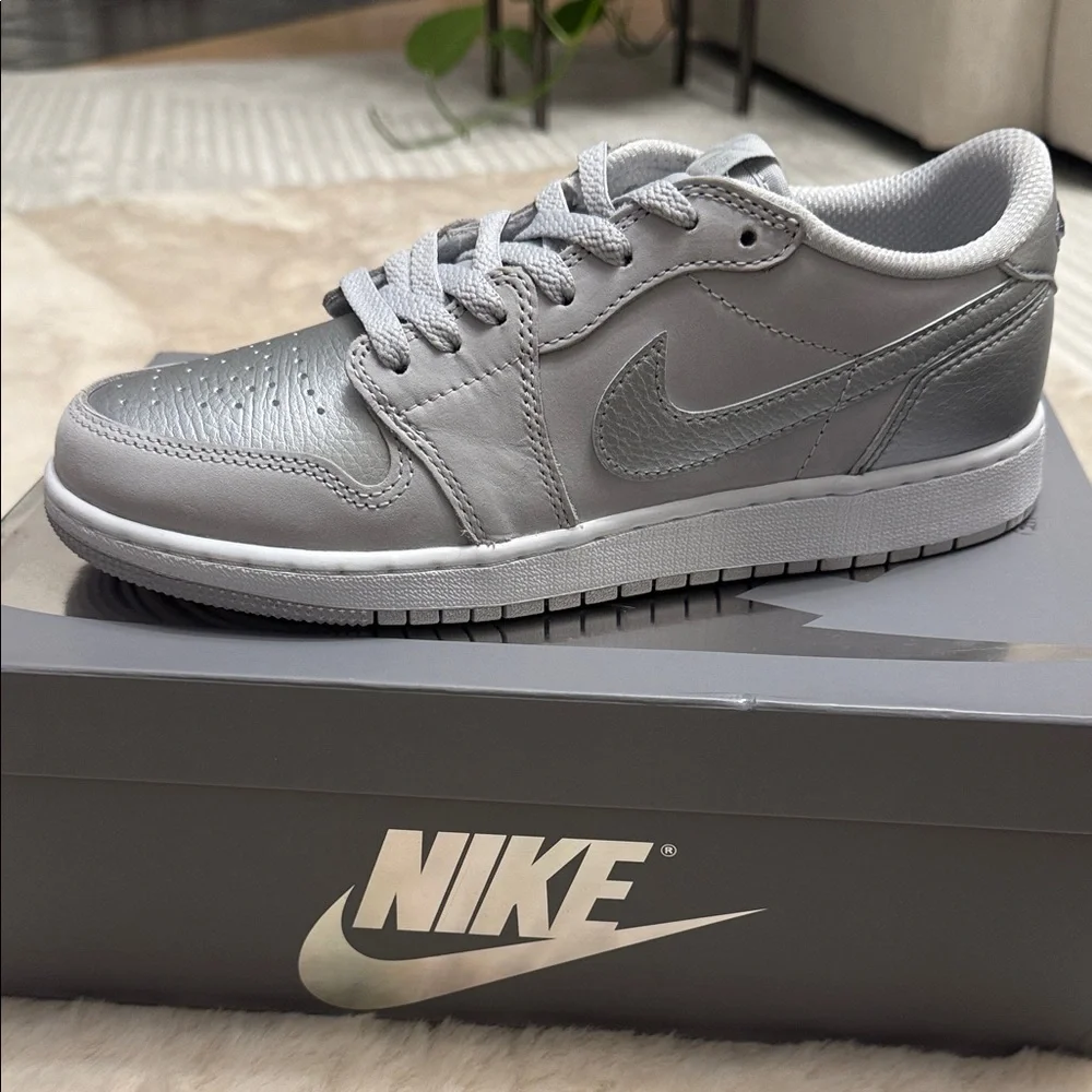 Nike Metallic Gray Air Jordan 1 Retro Low OG Sneakers - Picture 1 of 7